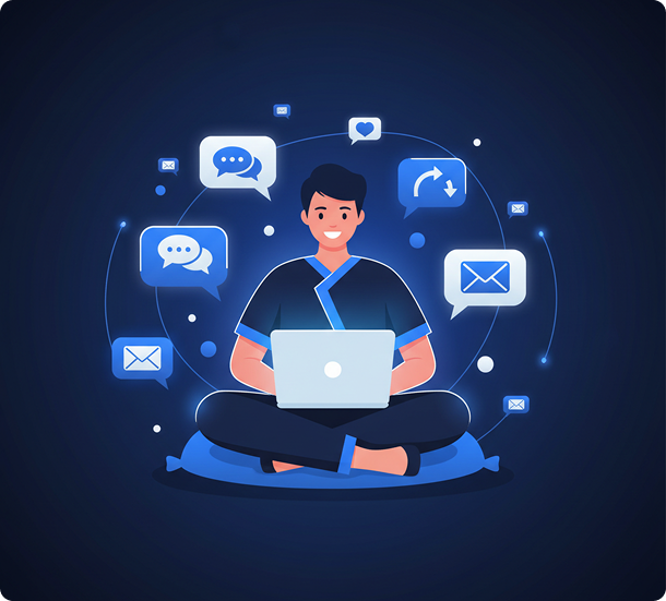Conseiller répondant aux messages depuis son ordinateur